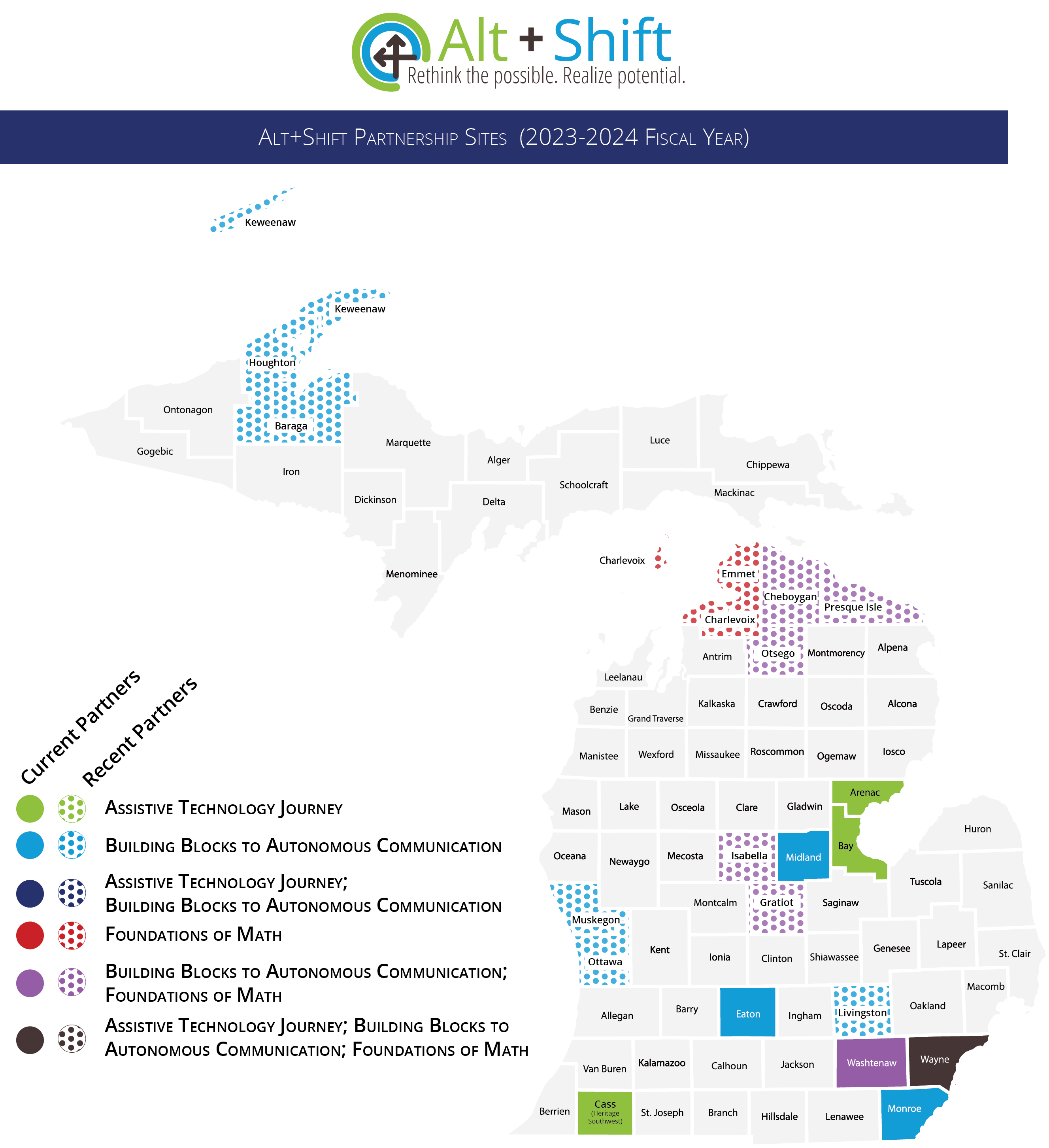 state of michigan map with partner counties highlighted