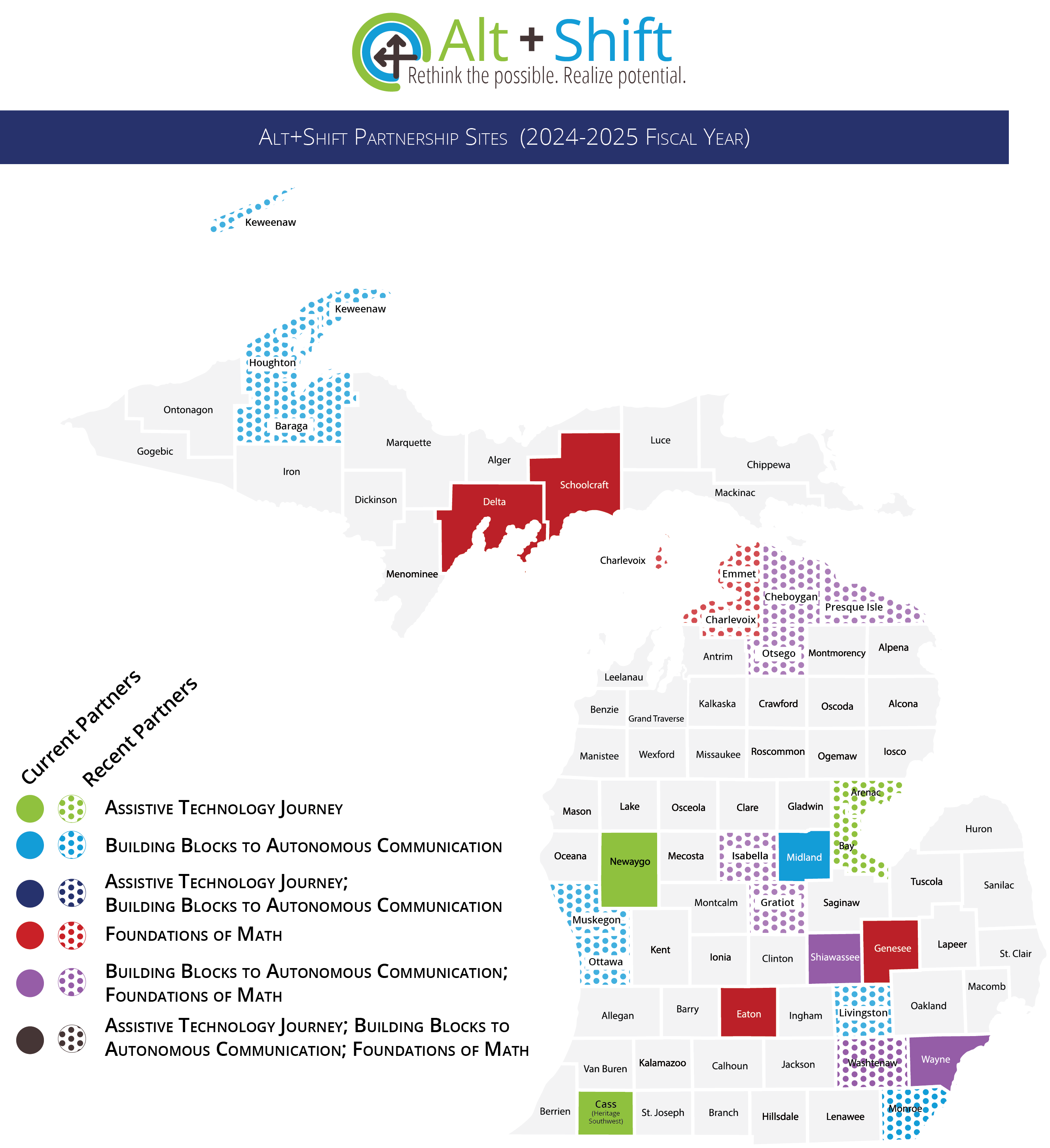 state of michigan map with partner counties highlighted