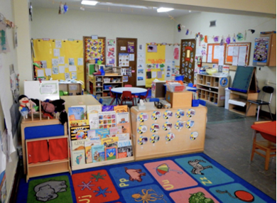 cluttered looking elementary school classroom