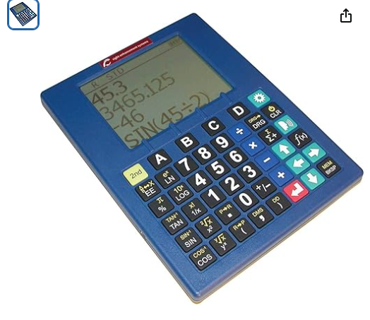 Large blue calculator with black and white number buttons