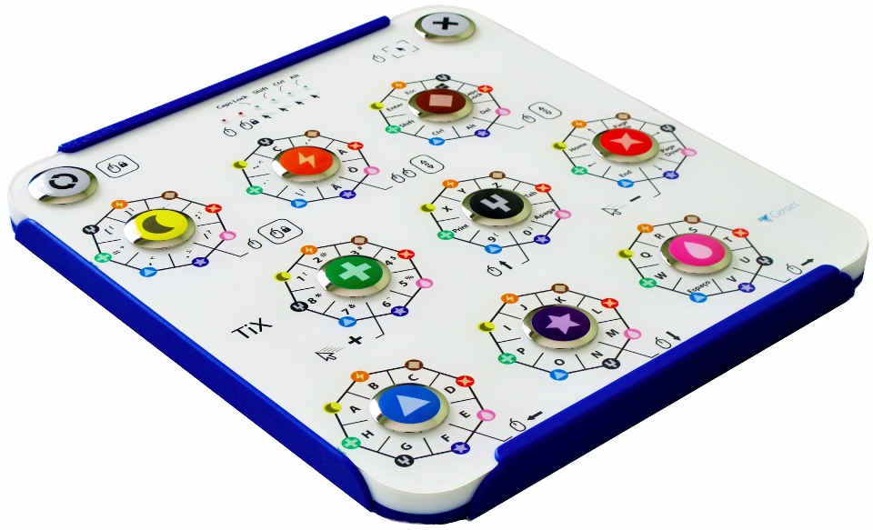 square board with eleven colorful button/keys