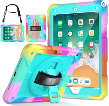 multiple views of colorful iPad case