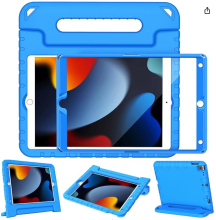 blue case with handle for ipad with multiple positions shown